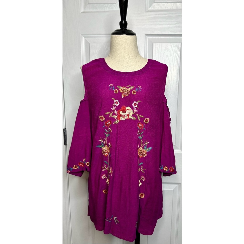 🌸UMGEE* Purple/Magenta Embroidered Cold Shoulder Blouse - Picture 2 of 10